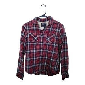 American Eagle Outfitters Red Long Sleeve Button-Up Shirt Womens Plaid Size 6